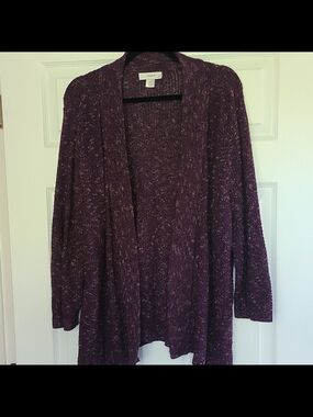 CJ Banks Women’s Plus 1X Purple Solid Knit Open Front Long Sleeve Cozy Cardigan